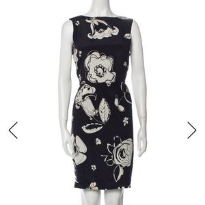 MaxMara Black and Cream Floral Sheath Dress